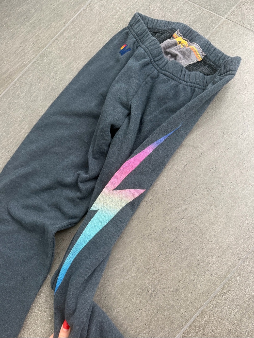 Women Black Sweatpants with Multicolor Lightning Bolt - Aviator Nation